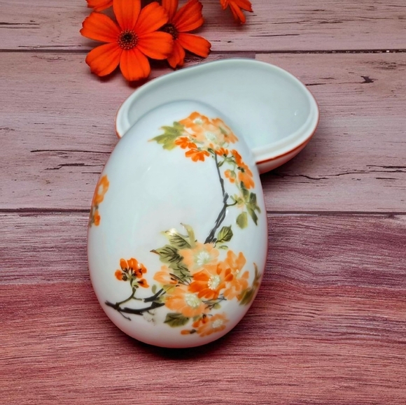 Handcrafted Limoges France Egg Shaped Porcelain Trinket Box With Floral Design - Picture 1 of 7